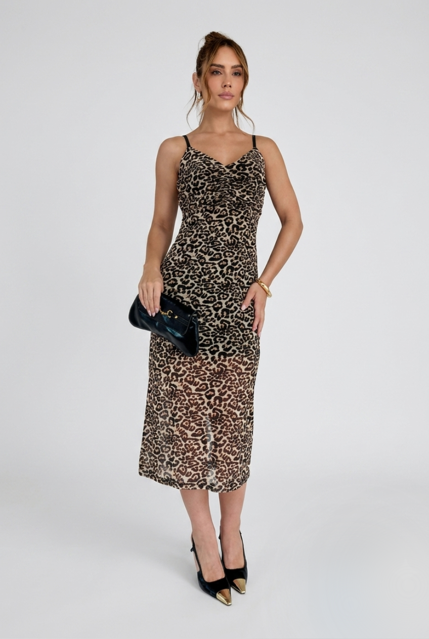 VESTIDO MIDI TULE ANIMAL PRINT