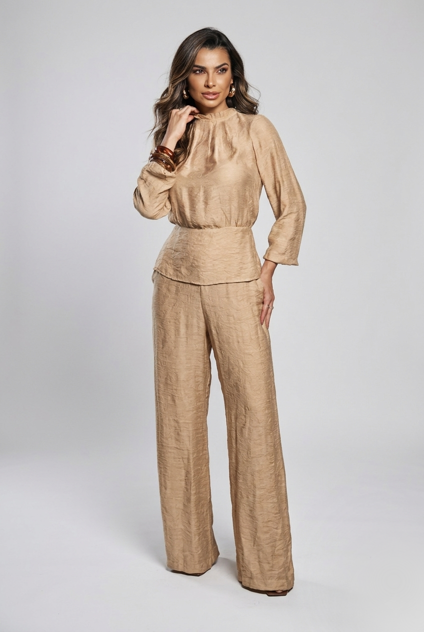 CONJUNTO BLUSA E CALÇA JACQUARD