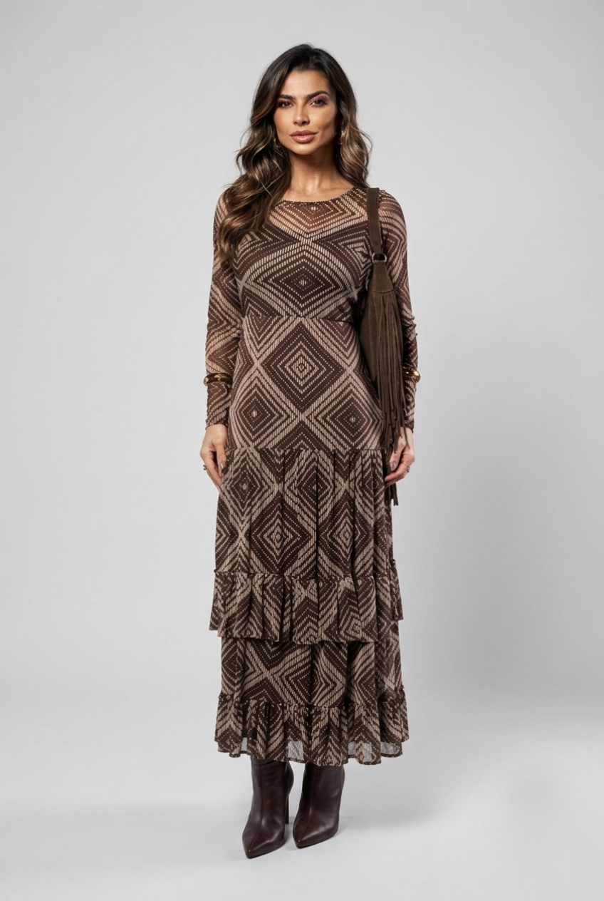 VESTIDO MAXI MIDI TULE ESTAMPADO