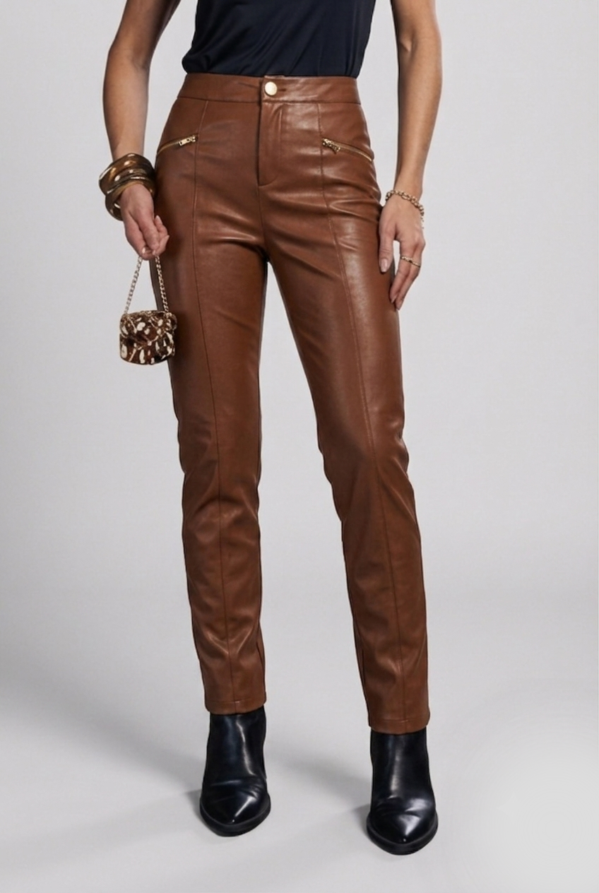 CALÇA COM ZÍPER COURO PU