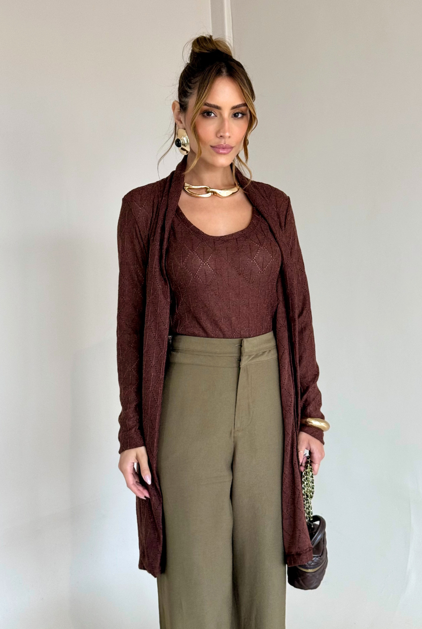 CONJUNTO TRICOT CARDIGAN COM REGATA