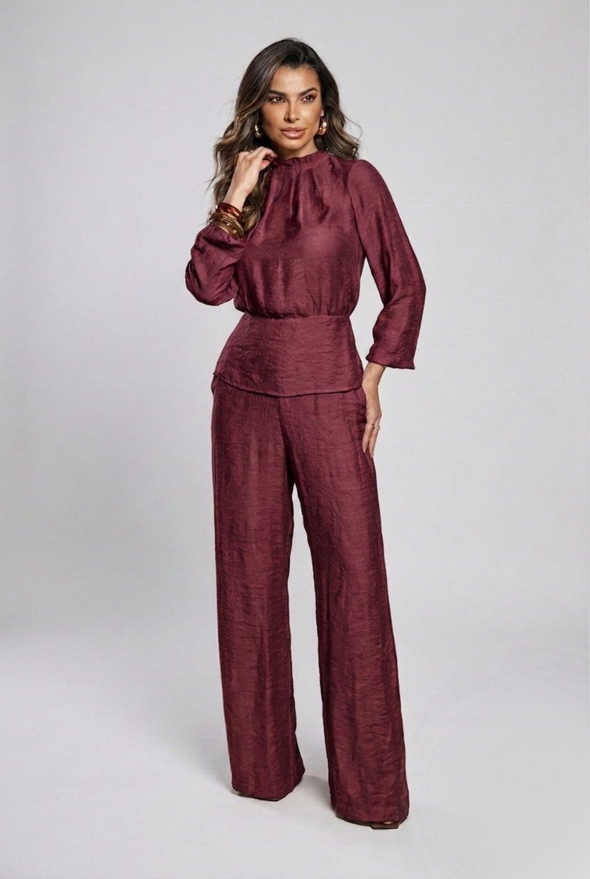 CONJUNTO BLUSA E CALÇA JACQUARD