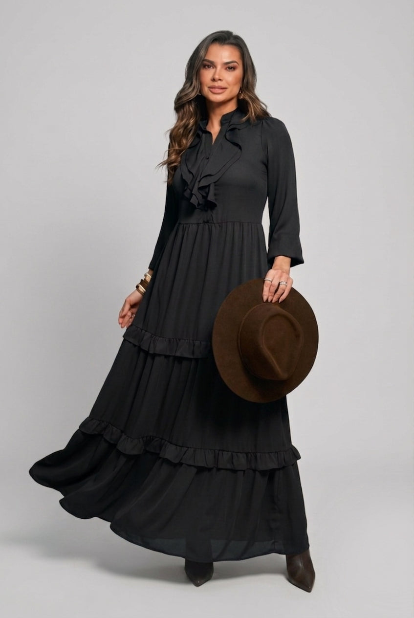 VESTIDO EM CREPE LONGO